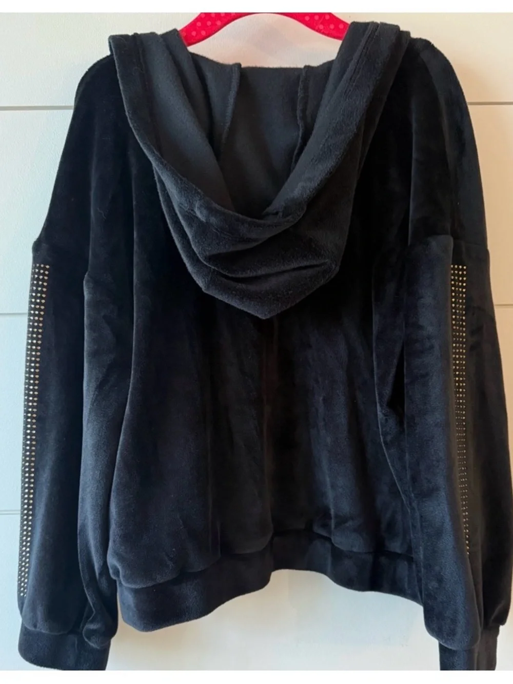 Betsey Johnson Girls Black Velour Rhinestone Heart Hoodie Kids Size 5 - Picture 5 of 7